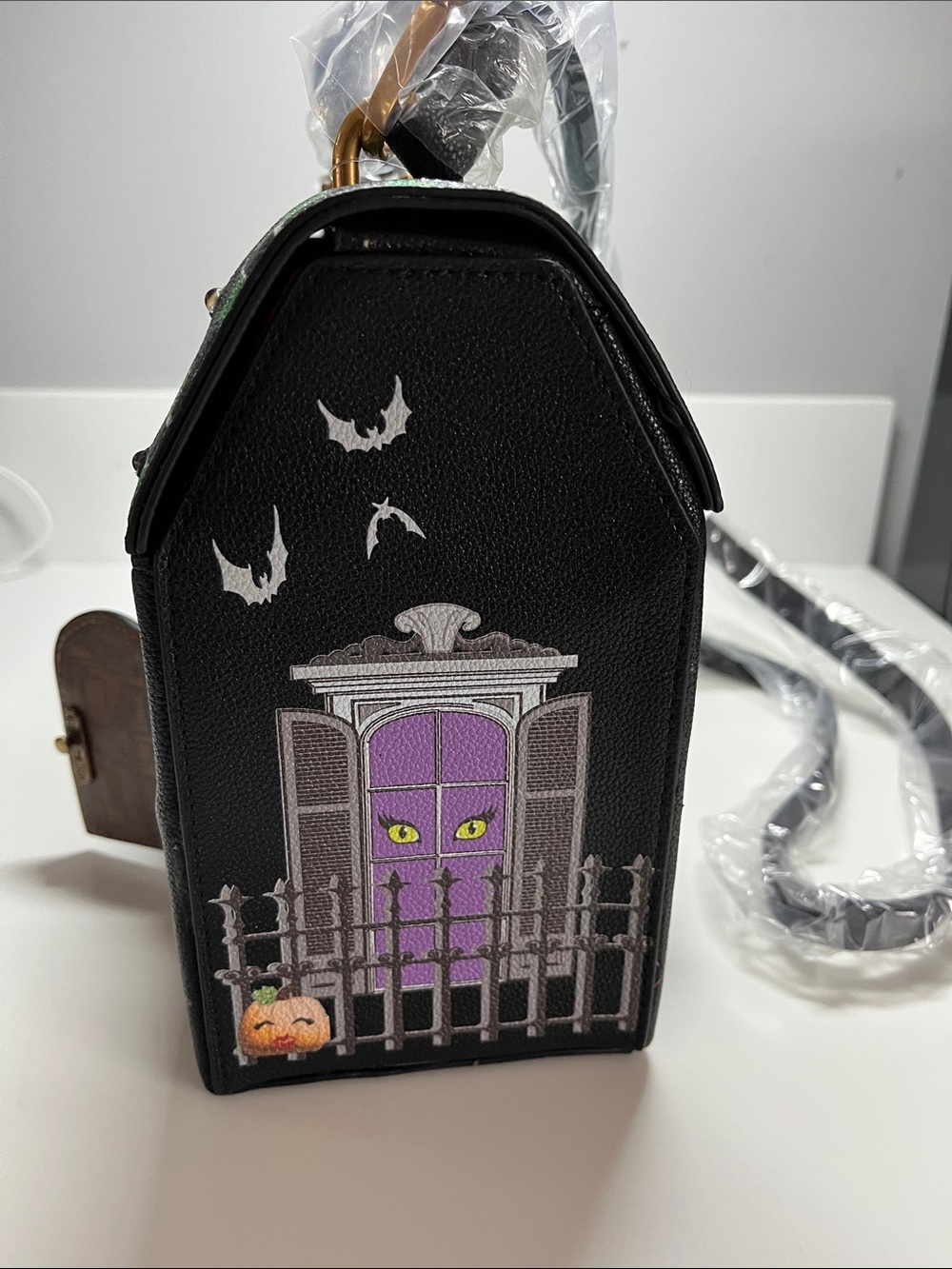 Betsey Johnson Black Orange Green Haunted House Crossbody Bag - Picture 9 of 17